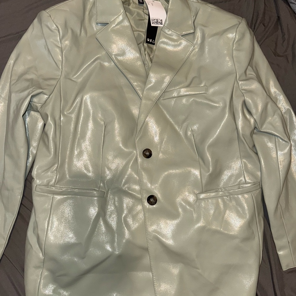 H&M Leather Mint Green Blazer